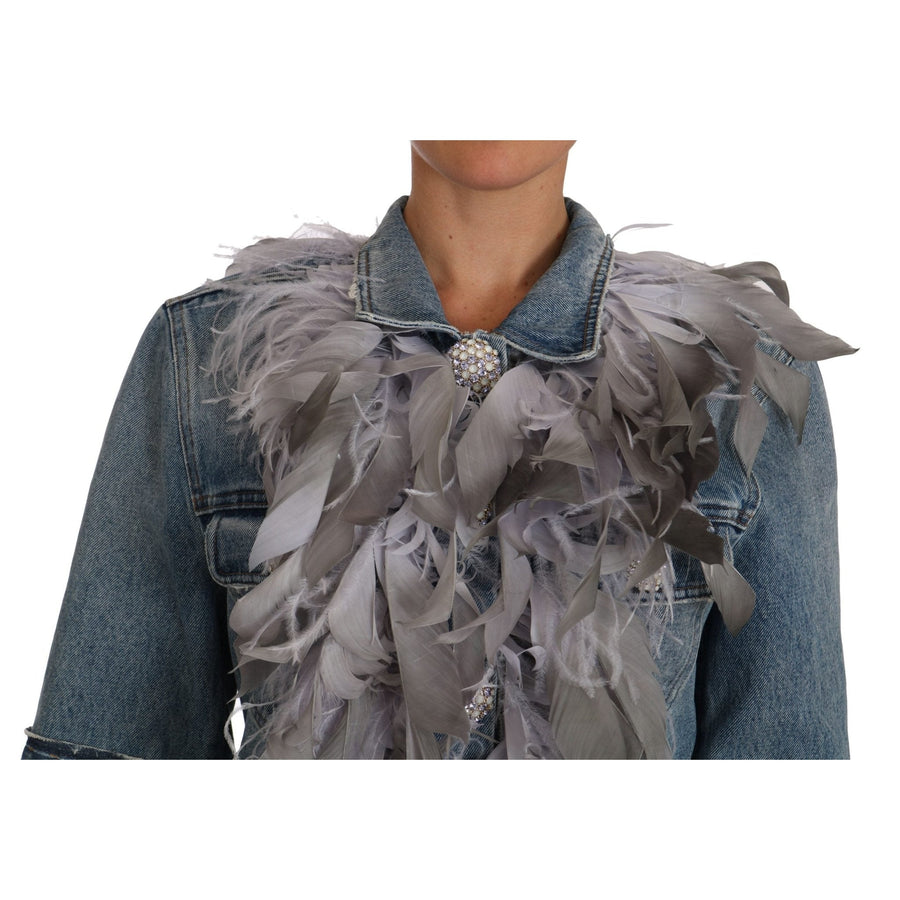 Dolce & Gabbana Denim Jacket Feathers Embellished Buttons - Paris Deluxe