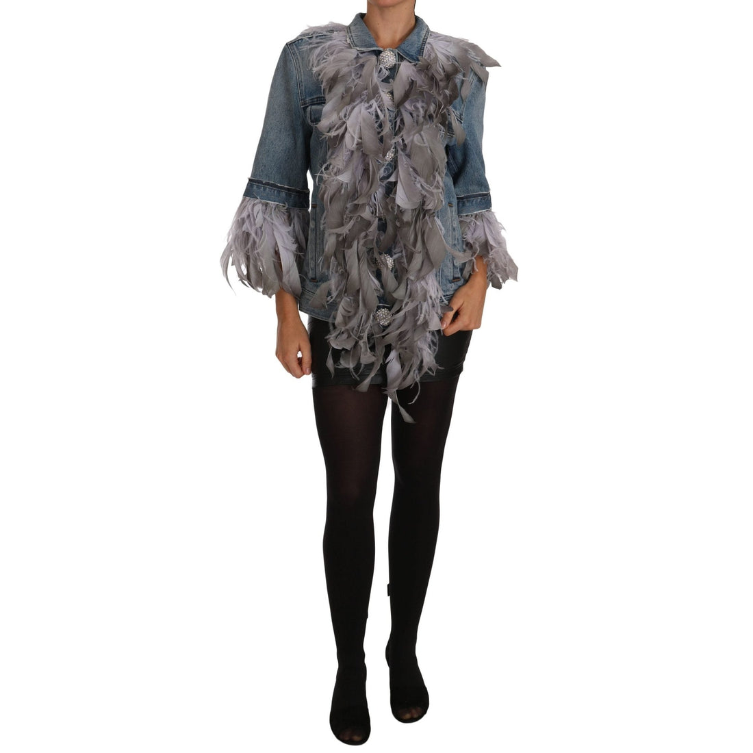 Dolce & Gabbana Denim Jacket Feathers Embellished Buttons - Paris Deluxe