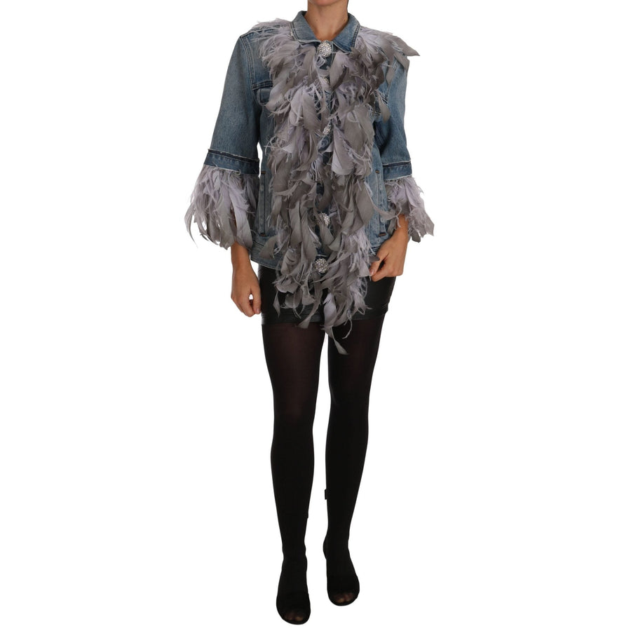 Dolce & Gabbana Denim Jacket Feathers Embellished Buttons - Paris Deluxe