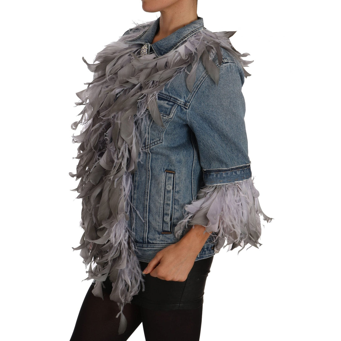 Dolce & Gabbana Denim Jacket Feathers Embellished Buttons - Paris Deluxe