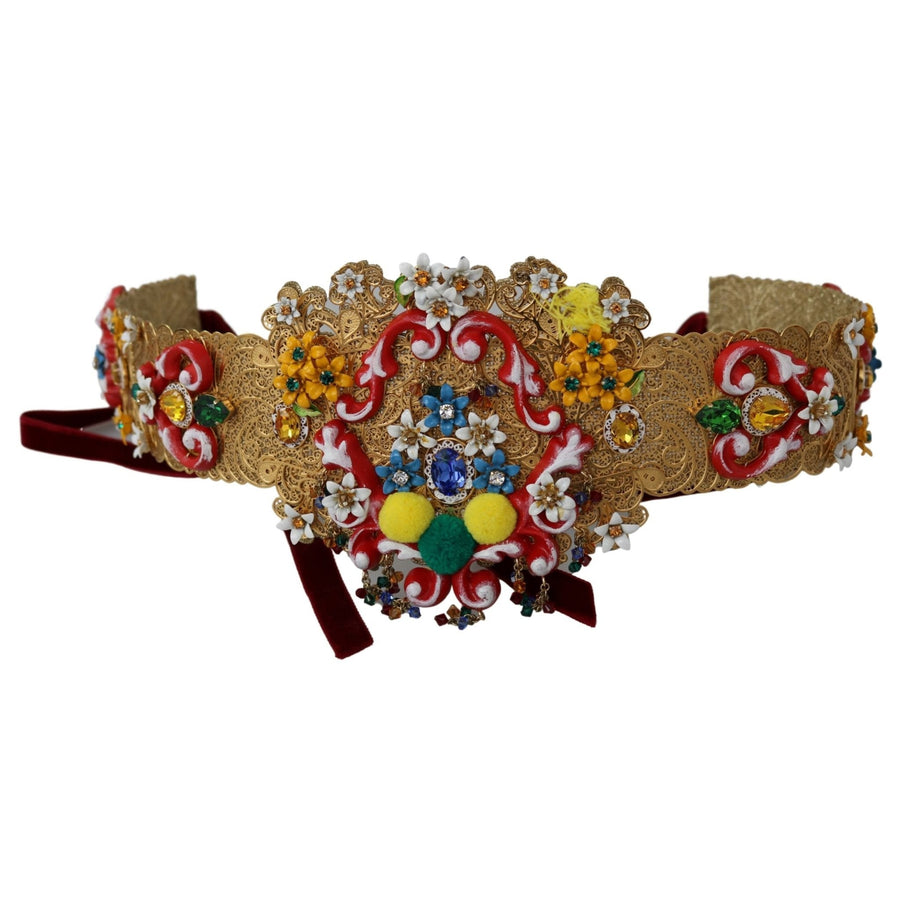 Dolce & Gabbana Embellished Floral Crystal Wide Waist Golden Belt - Paris Deluxe