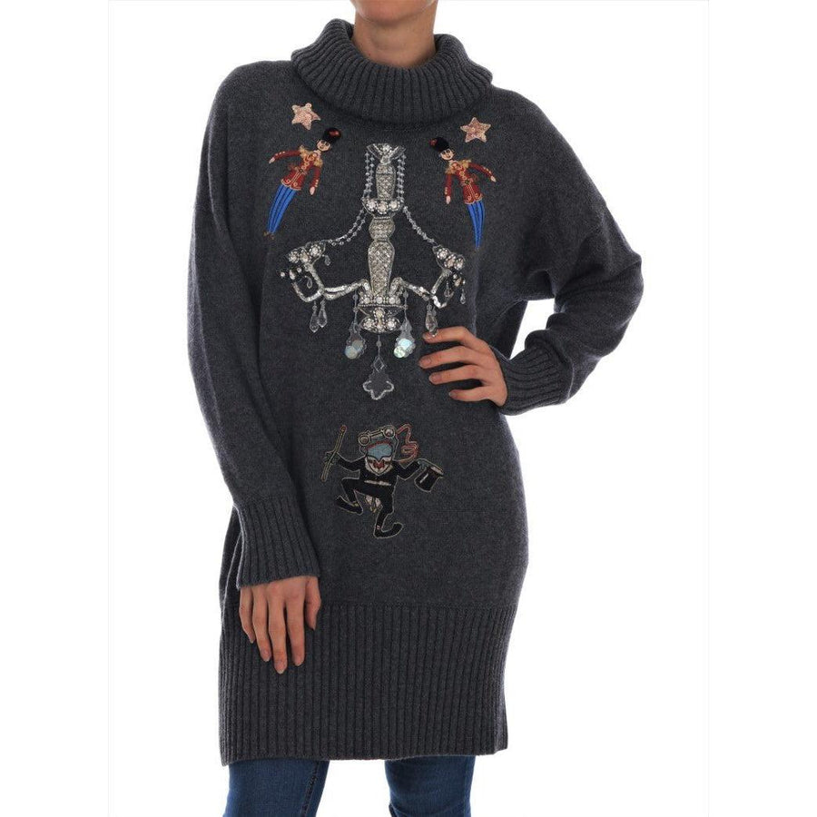 Dolce & Gabbana Fairy Tale Crystal Gray Cashmere Sweater - Paris Deluxe