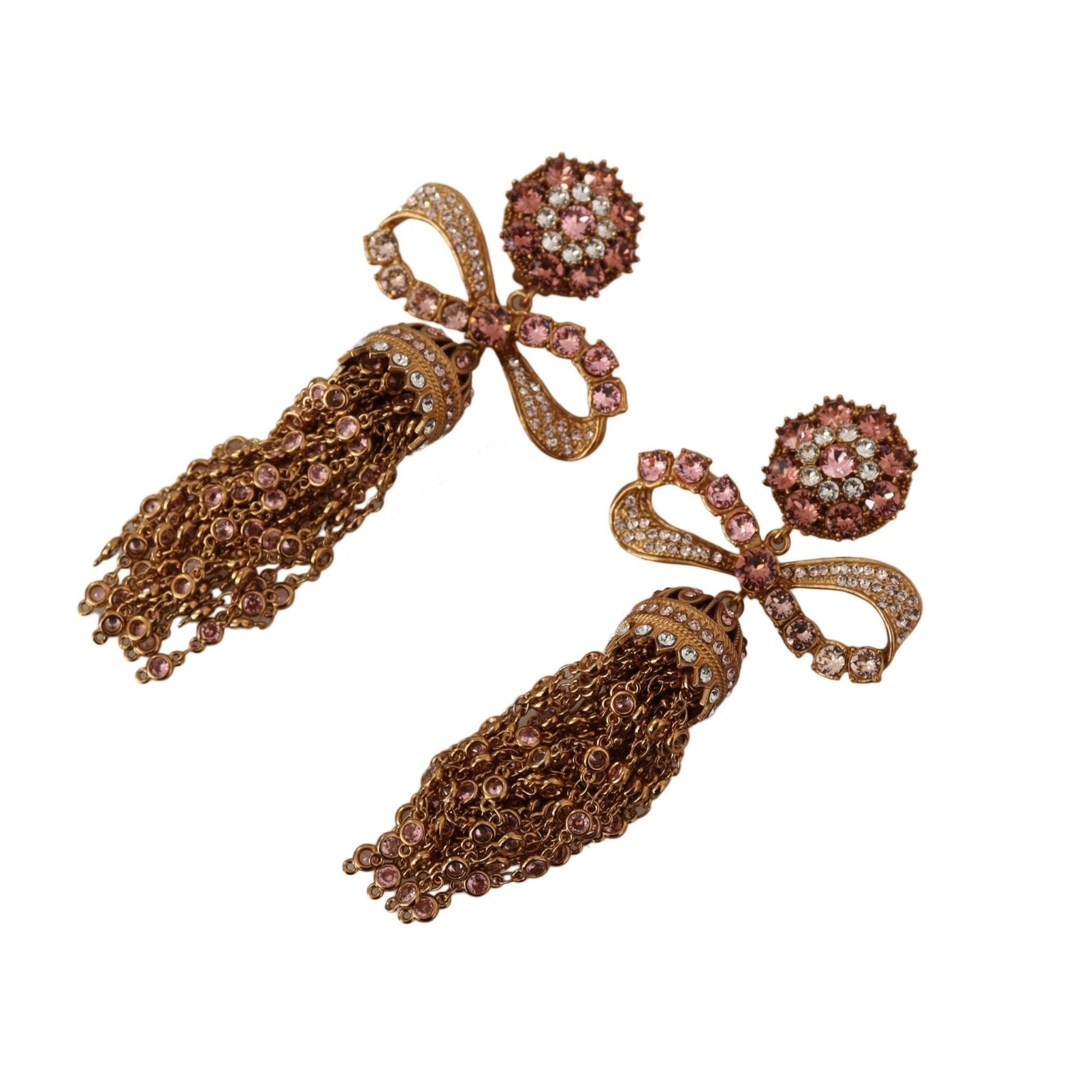 Dolce & Gabbana Gold Dangling Crystals Long Clip-On Jewelry Earrings - Paris Deluxe