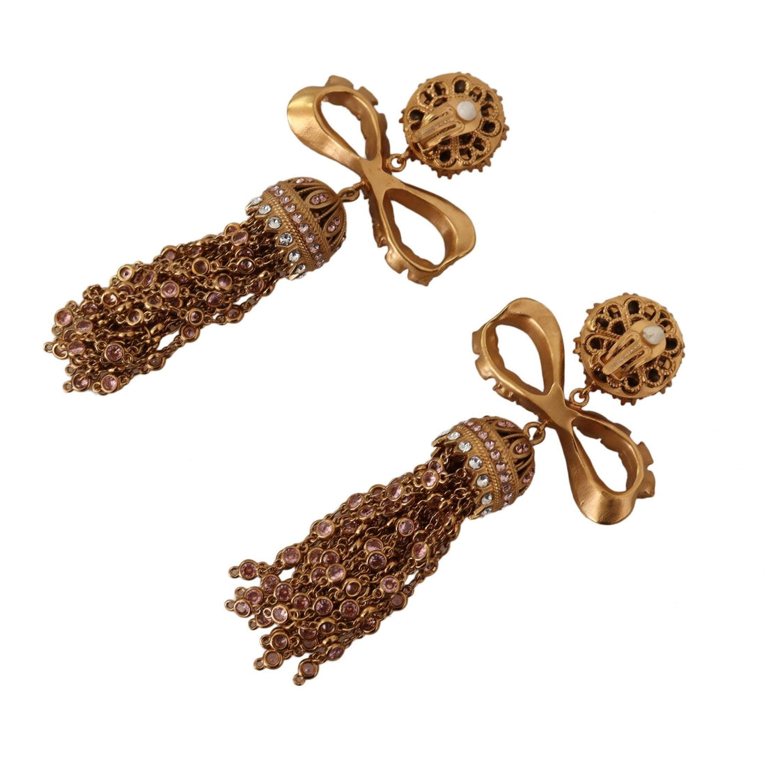 Dolce & Gabbana Gold Dangling Crystals Long Clip-On Jewelry Earrings - Paris Deluxe