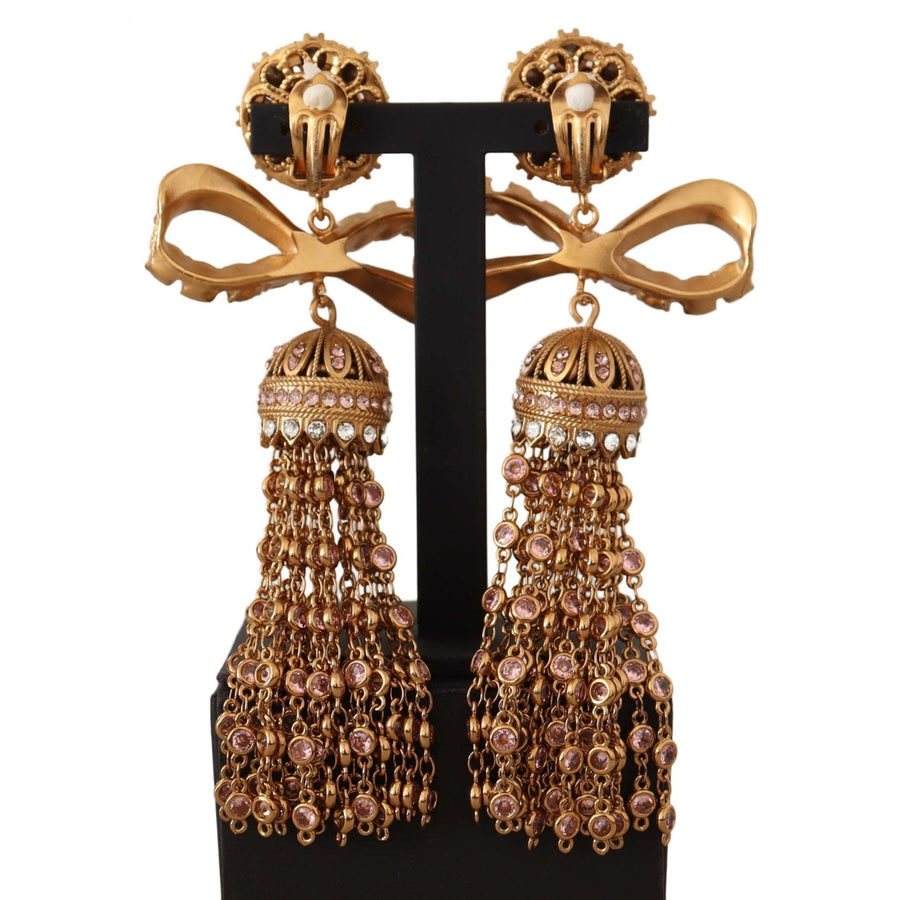 Dolce & Gabbana Gold Dangling Crystals Long Clip-On Jewelry Earrings - Paris Deluxe