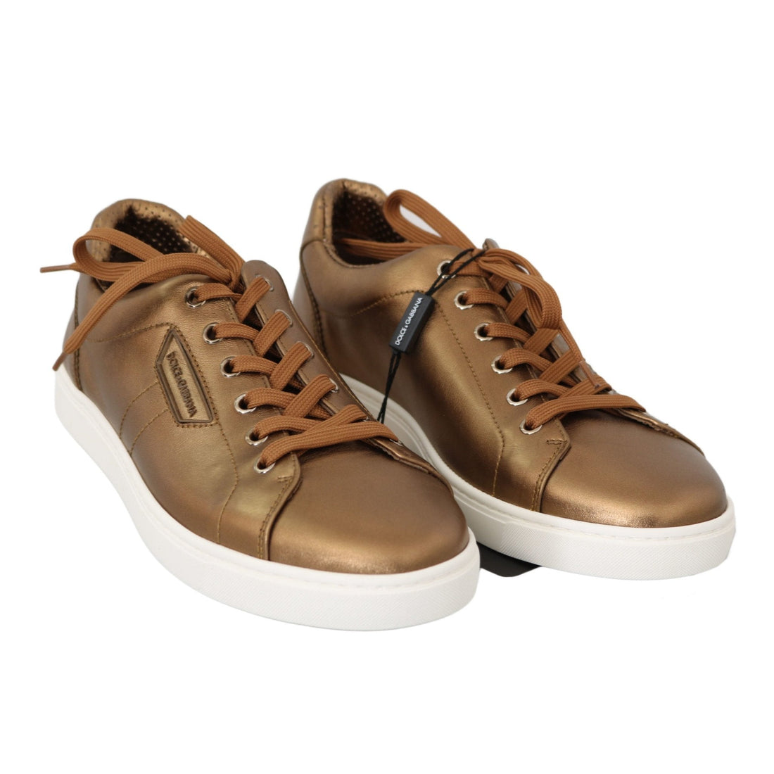 Dolce & Gabbana Gold Leather Mens Casual Sneakers - Paris Deluxe