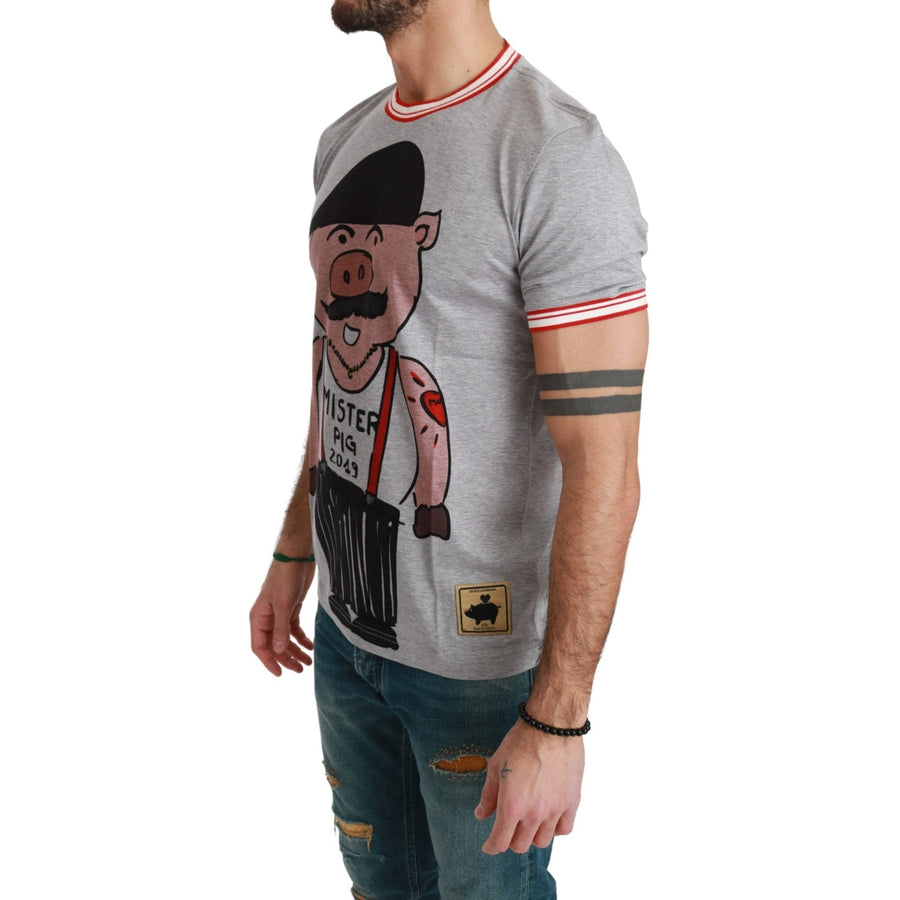 Dolce & Gabbana Gray Cotton Top 2019 Year of the Pig T-shirt - Paris Deluxe