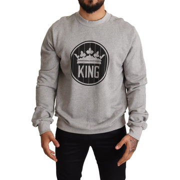 Dolce & Gabbana Regal Crown Cotton Sweater - Sophisticated Gray