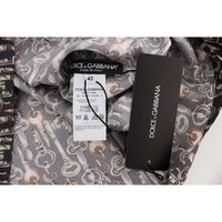 Dolce & Gabbana Gray Gold Key Print Silk Blouse T-shirt - Paris Deluxe