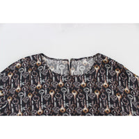 Dolce & Gabbana Gray Gold Key Print Silk Blouse T-shirt - Paris Deluxe