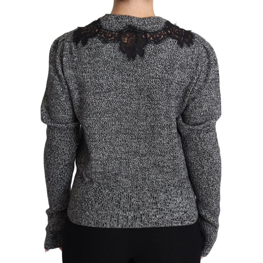 Dolce & Gabbana Gray Lace Trimmed Pullover Cashmere Sweater - Paris Deluxe