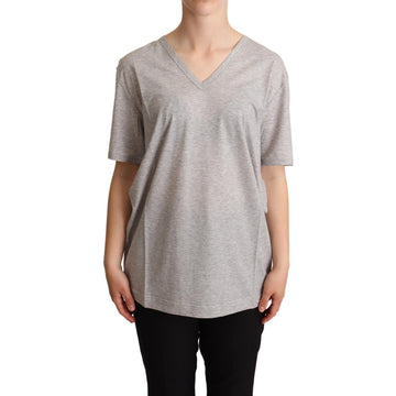 Dolce & Gabbana Elegant Gray V-Neck Cotton Tee