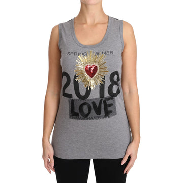 Dolce & Gabbana Gray Tank Top Crystal Sequined Heart T-shirt - Paris Deluxe