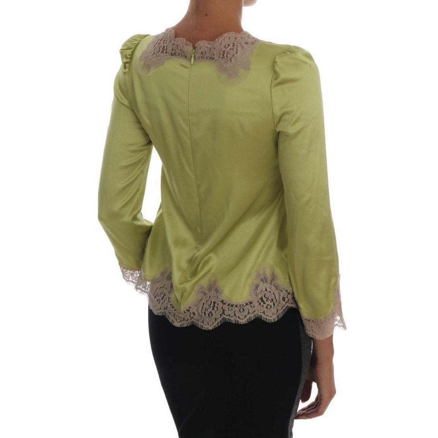 Dolce & Gabbana Green Silk Stretch Blouse Top - Paris Deluxe