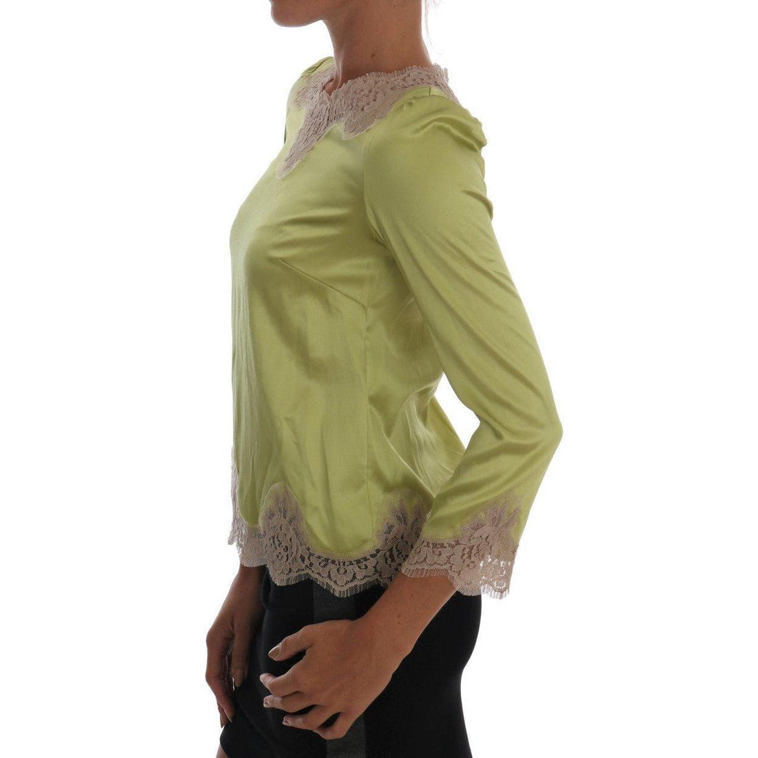 Dolce & Gabbana Green Silk Stretch Blouse Top - Paris Deluxe