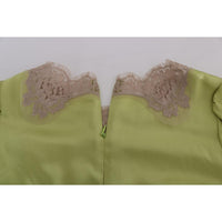 Dolce & Gabbana Green Silk Stretch Blouse Top - Paris Deluxe