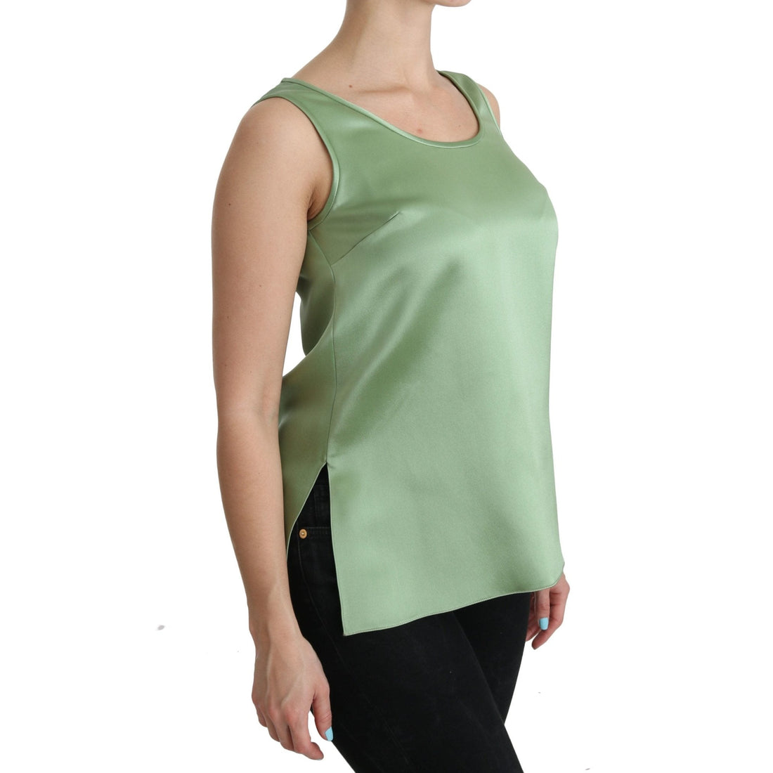 Dolce & Gabbana Green Sleeveless 100% Silk Top Tank Blouse - Paris Deluxe