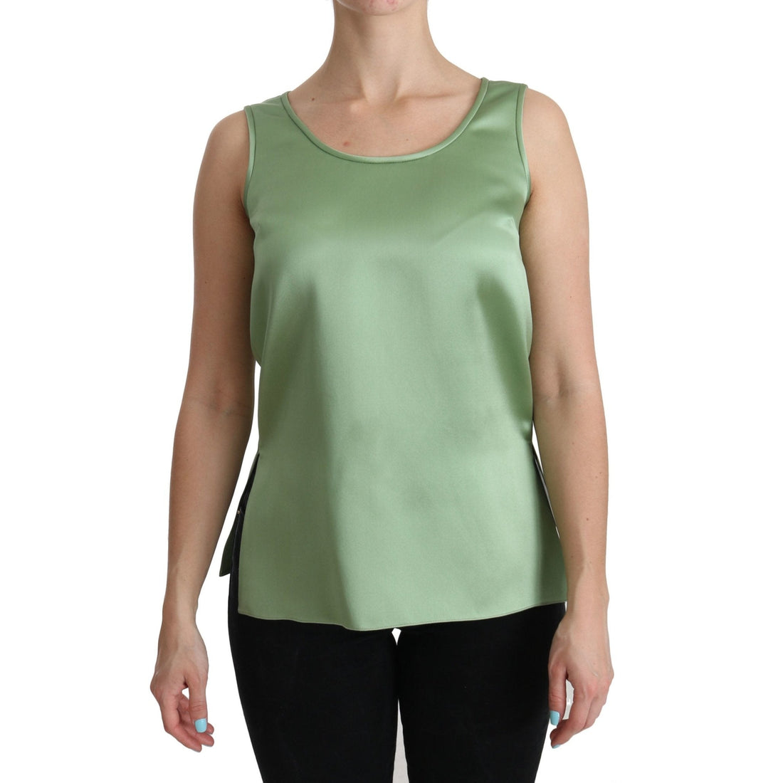 Dolce & Gabbana Green Sleeveless 100% Silk Top Tank Blouse - Paris Deluxe