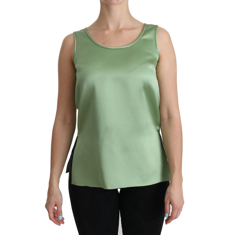 Dolce & Gabbana Green Sleeveless 100% Silk Top Tank Blouse - Paris Deluxe