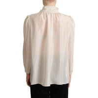 Dolce & Gabbana Light Gray Ascot Collar Shirt Silk Blouse Top - Paris Deluxe