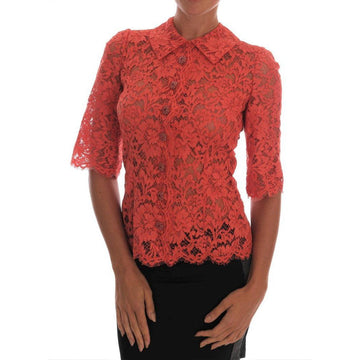 Dolce & Gabbana Orange Crystal Buttons Floral Lace Blouse - Paris Deluxe