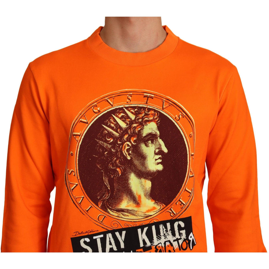 Dolce & Gabbana Regal Crewneck Cotton Sweater in Orange