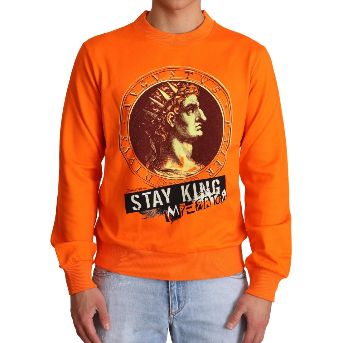 Dolce & Gabbana Regal Crewneck Cotton Sweater in Orange