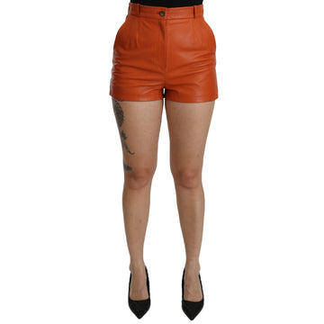 Dolce & Gabbana Orange Leather High Waist Hot Pants Shorts - Paris Deluxe