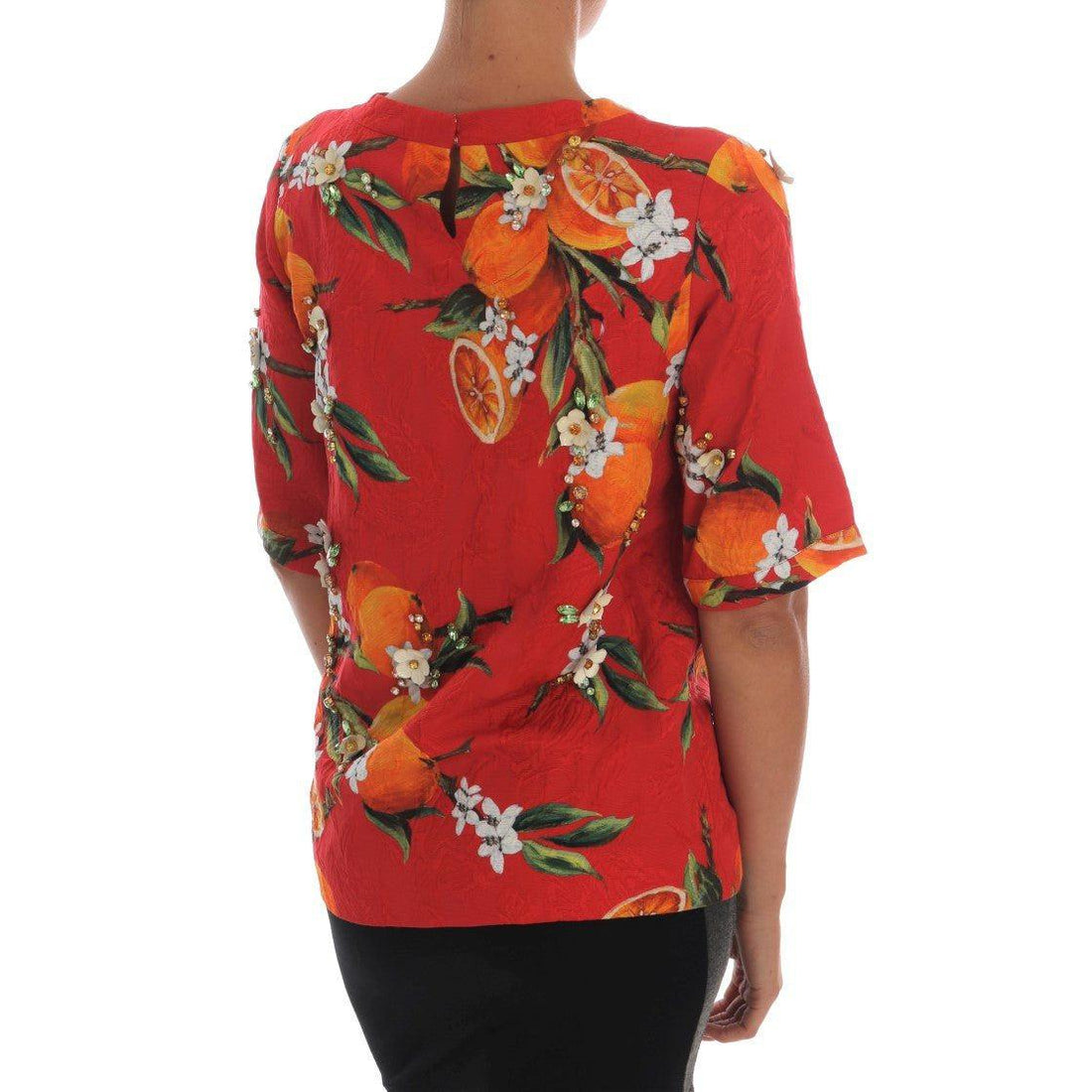 Dolce & Gabbana Orange Print Crystal-Embellished Blouse - Paris Deluxe