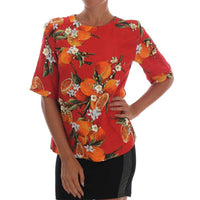 Dolce & Gabbana Orange Print Crystal-Embellished Blouse - Paris Deluxe