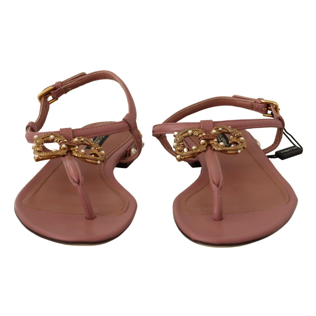 Dolce & Gabbana Pink DG Amore Logo Leather Sandals Shoes - Paris Deluxe