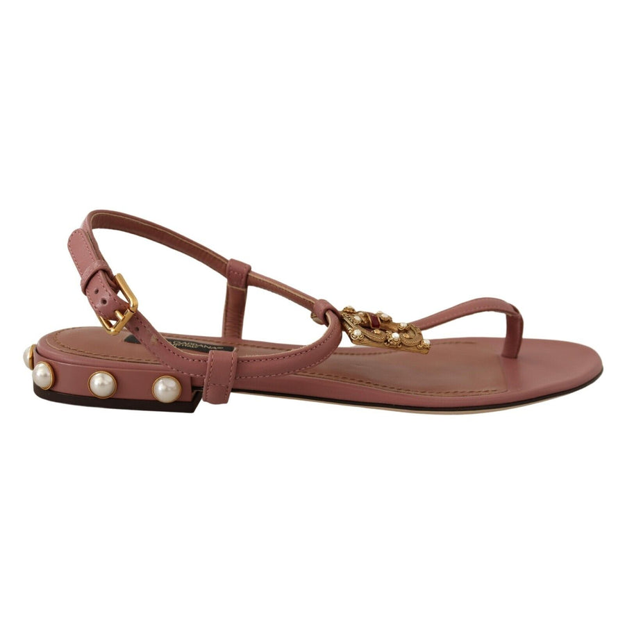 Dolce & Gabbana Pink DG Amore Logo Leather Sandals Shoes - Paris Deluxe