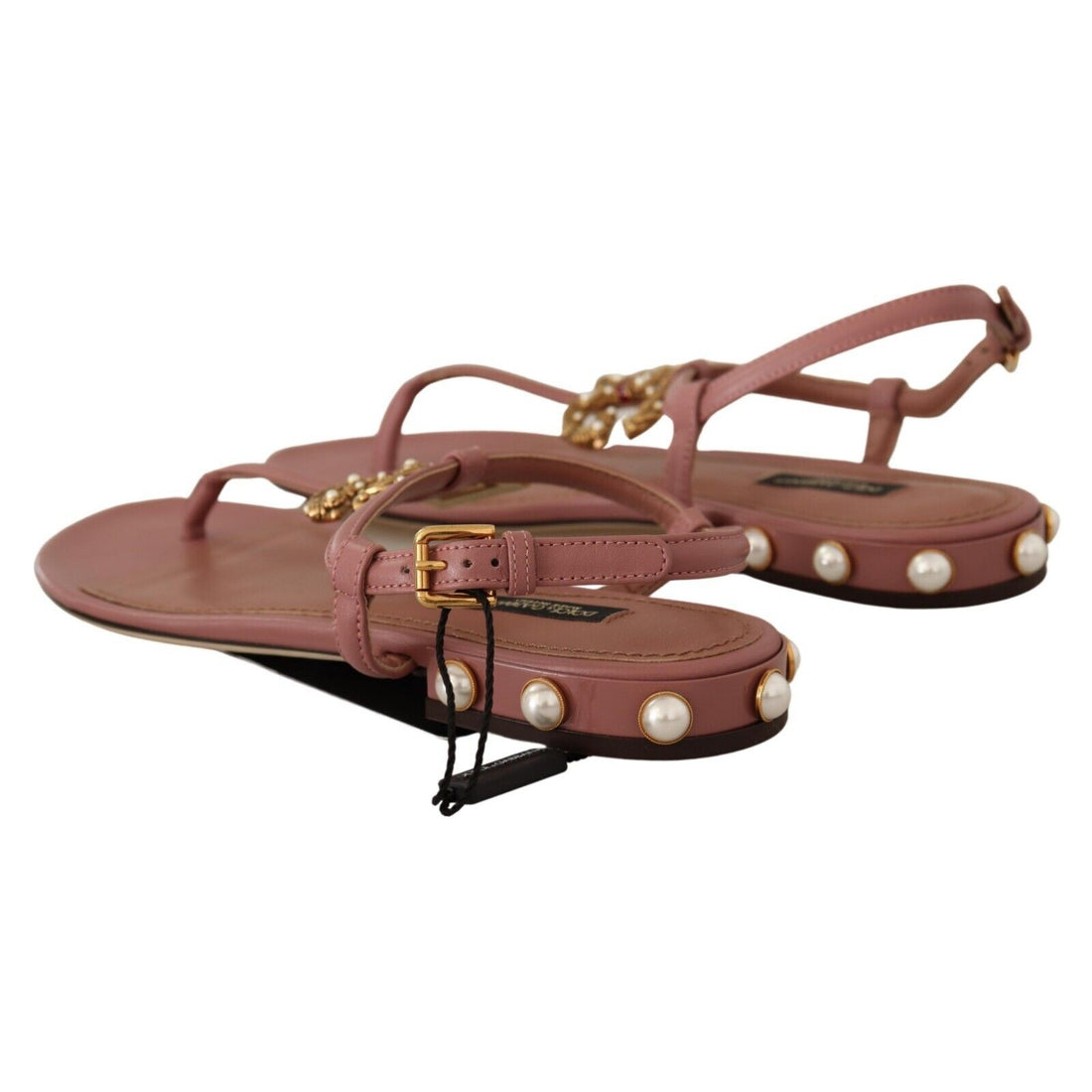 Dolce & Gabbana Pink DG Amore Logo Leather Sandals Shoes - Paris Deluxe