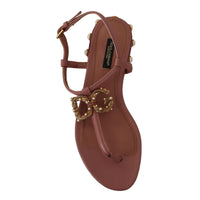 Dolce & Gabbana Pink DG Amore Logo Leather Sandals Shoes - Paris Deluxe