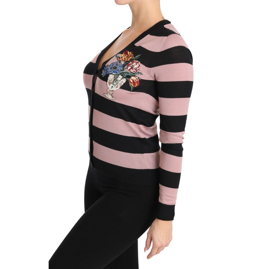 Dolce & Gabbana Pink Floral Cashmere Cardigan Sweater - Paris Deluxe