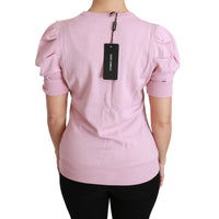 Dolce & Gabbana Pink Floral Embroidered Blouse Wool Top - Paris Deluxe