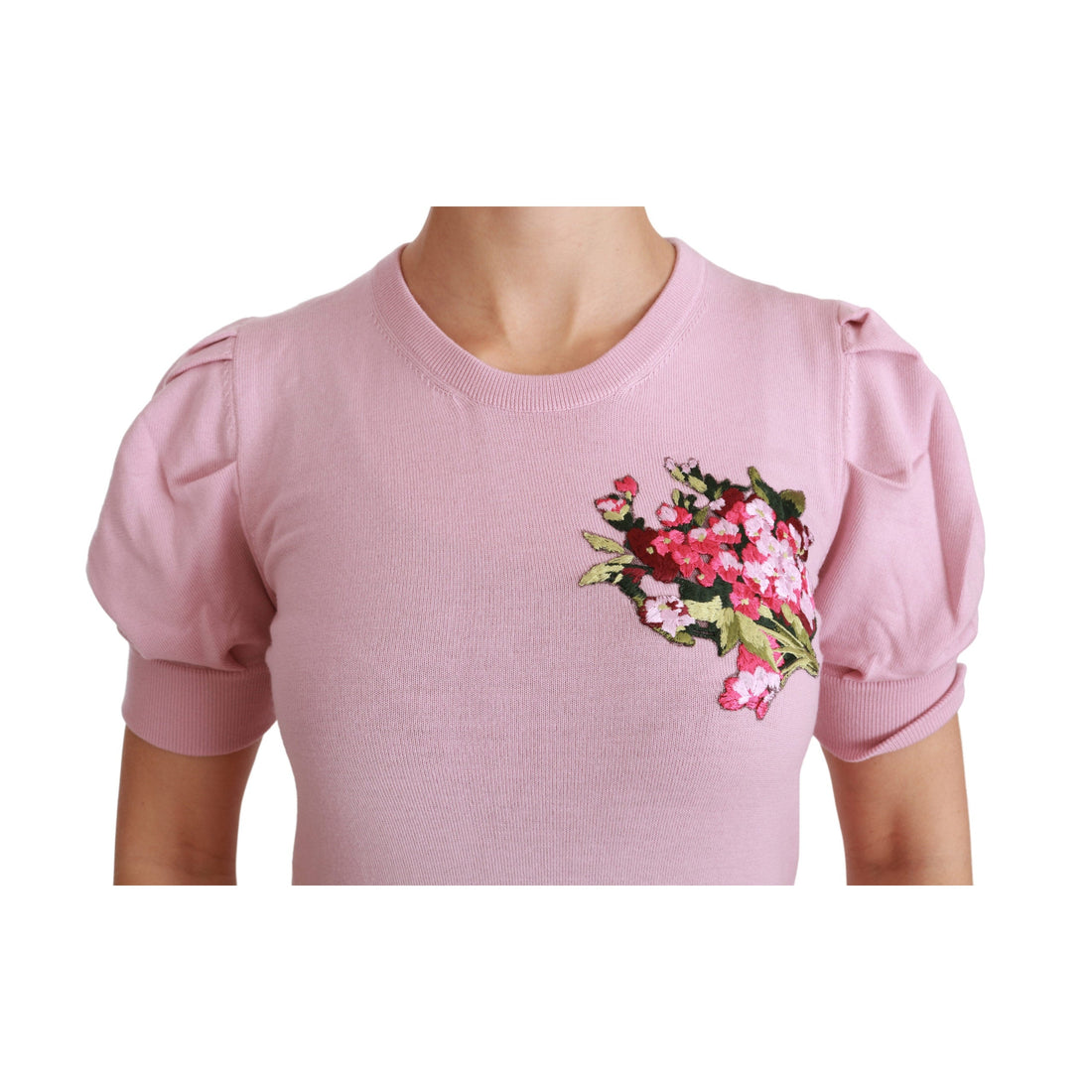 Dolce & Gabbana Pink Floral Embroidered Blouse Wool Top - Paris Deluxe