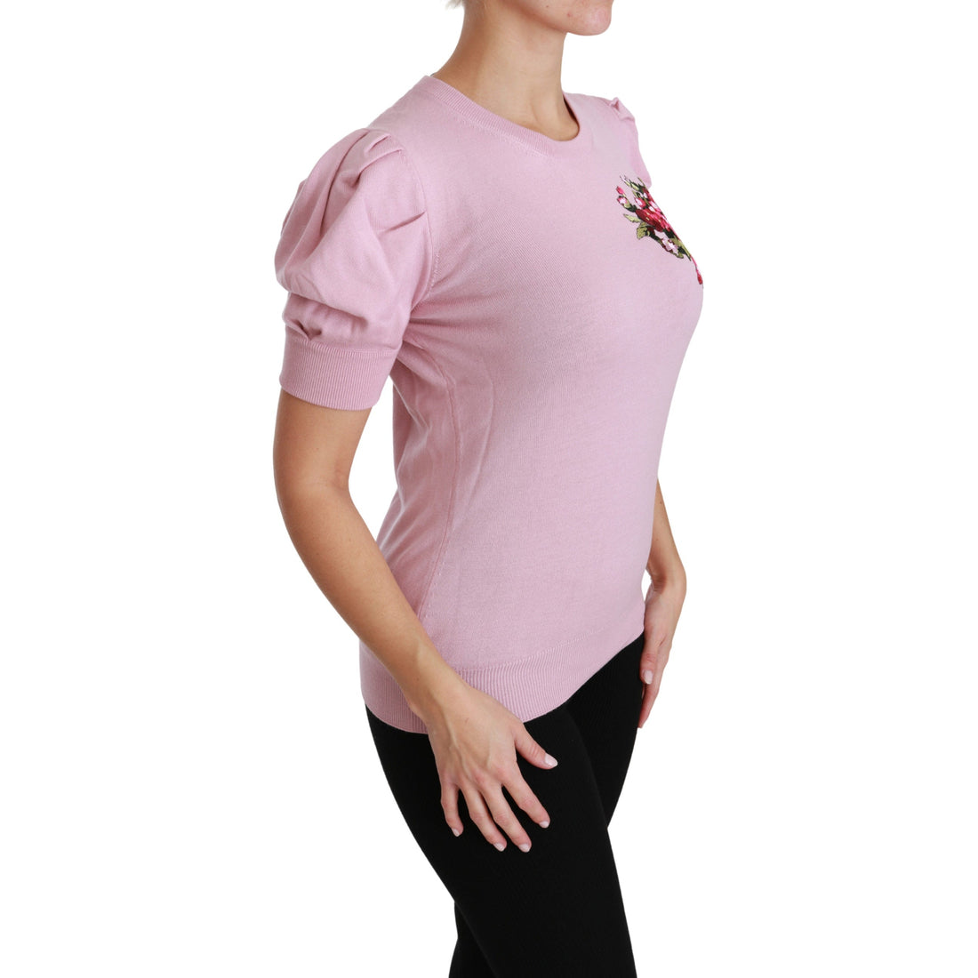 Dolce & Gabbana Pink Floral Embroidered Blouse Wool Top - Paris Deluxe