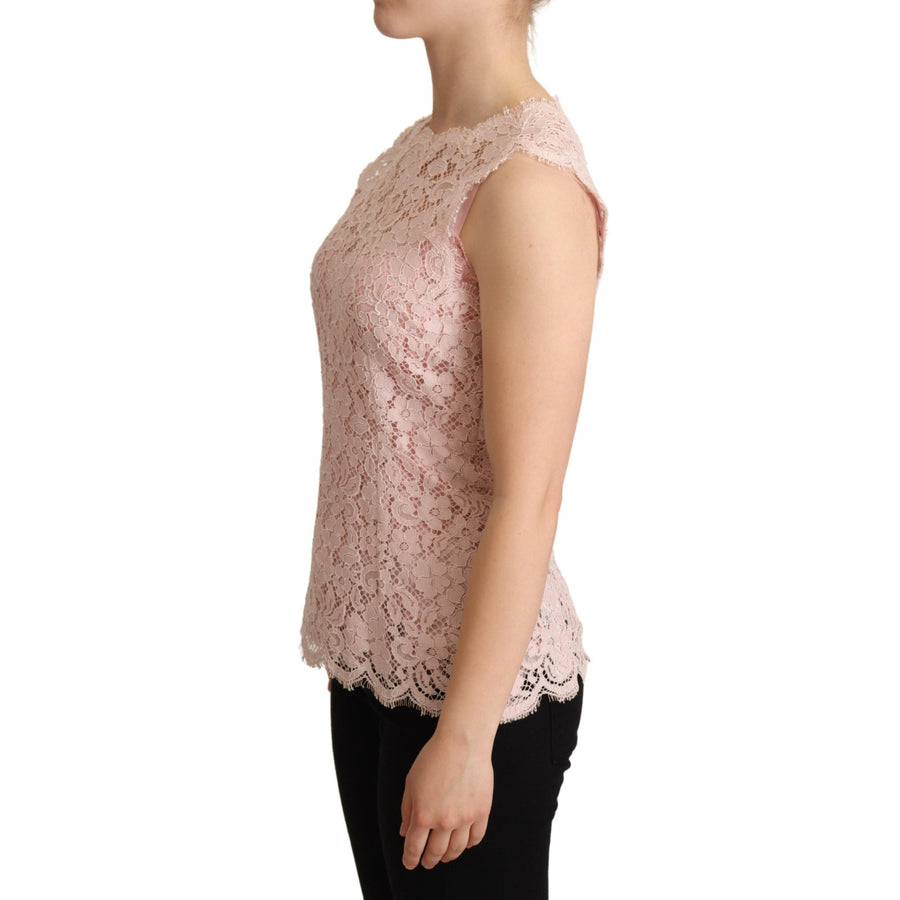 Dolce & Gabbana Elegant Pink Lace Sleeveless Blouse