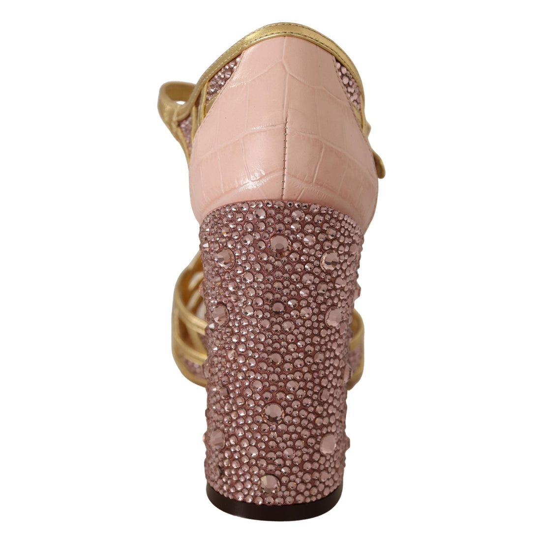 Dolce & Gabbana Pink Gold Leather Crystal Pumps T-strap Shoes - Paris Deluxe