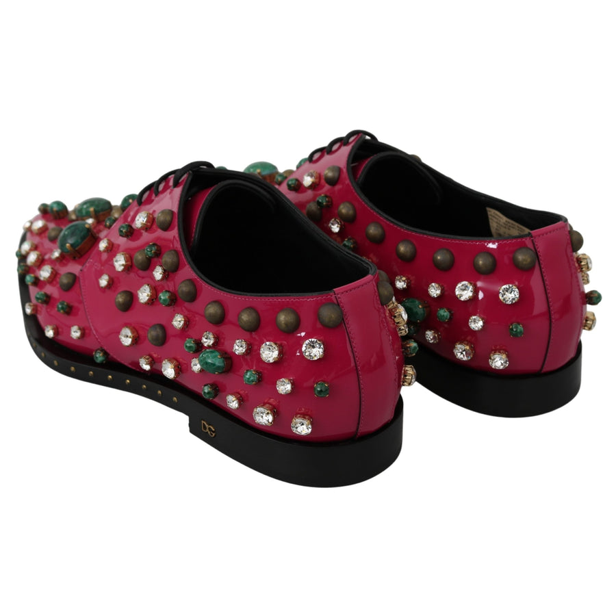 Dolce & Gabbana Pink Leather Crystals Dress Broque Shoes - Paris Deluxe