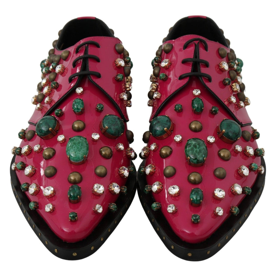 Dolce & Gabbana Pink Leather Crystals Dress Broque Shoes - Paris Deluxe