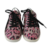 Dolce & Gabbana Pink Leopard Print Training Leather Flat Sneakers - Paris Deluxe