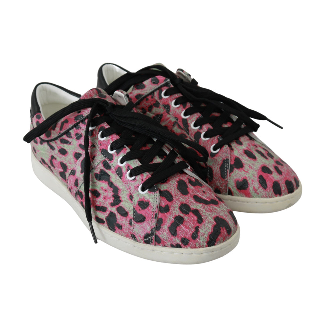 Dolce & Gabbana Pink Leopard Print Training Leather Flat Sneakers - Paris Deluxe