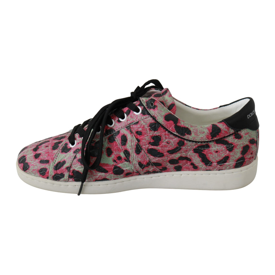 Dolce & Gabbana Pink Leopard Print Training Leather Flat Sneakers - Paris Deluxe