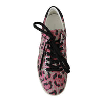 Dolce & Gabbana Pink Leopard Print Training Leather Flat Sneakers - Paris Deluxe