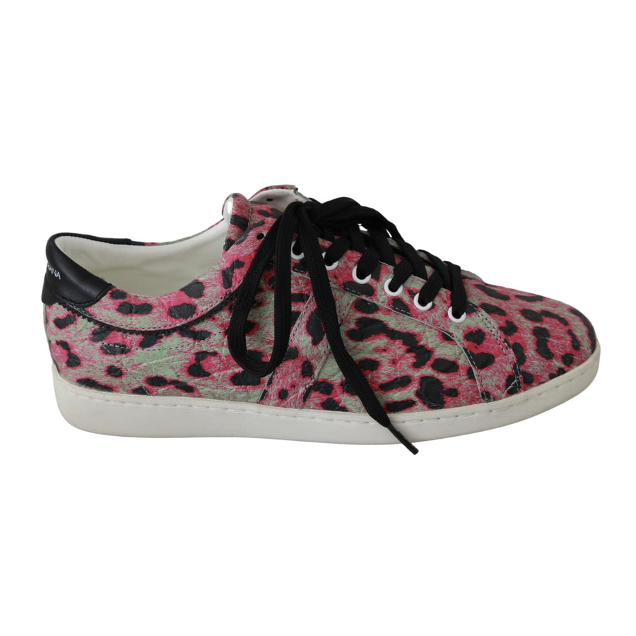 Dolce & Gabbana Pink Leopard Print Training Leather Flat Sneakers - Paris Deluxe