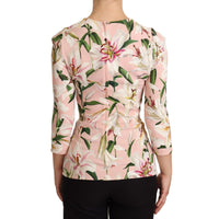 Dolce & Gabbana Pink Lily Print Viscose Long Sleeves Blouse - Paris Deluxe