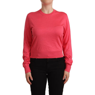 Dolce & Gabbana Pink Silk Crewneck Pullover Top Sweater - Paris Deluxe