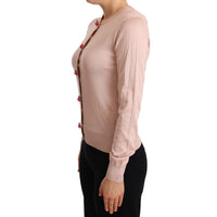 Dolce & Gabbana Pink Silk Knit Rose Button Cardigan Sweater - Paris Deluxe